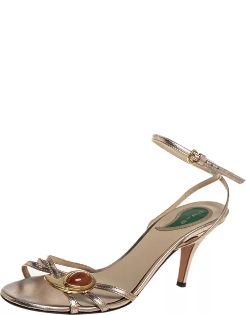 Etro Gold Leather Ankle Strap Sandal