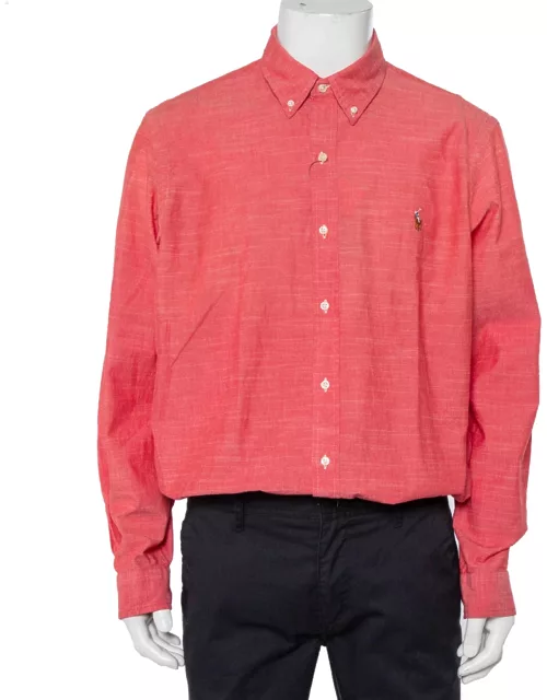 Ralph Lauren Pink Cotton Logo Embroidered Button Front Shirt
