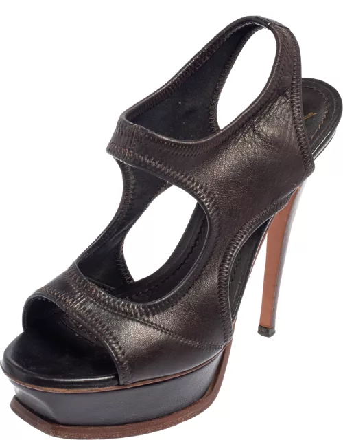 Yves Saint Laurent Dark Brown Soft Leather Platform Sandal
