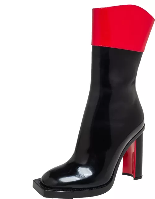 Alexander McQueen Red/Black Patent Leather Calf Length Boot
