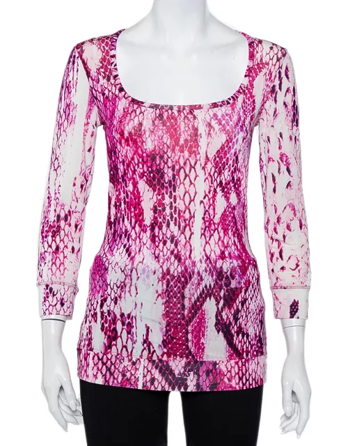 Just Cavalli Pink Animal Printed Knit Scoop Neck T-Shirt