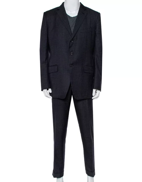 Tom Ford Navy Blue Checkered Wool & Silk Suit