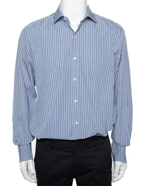 Tom Ford White & Navy Blue Patterned Cotton Button Front Shirt