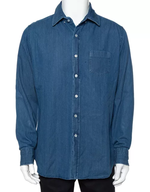 Tom Ford Blue Lightweight Denim Button Front Shirt
