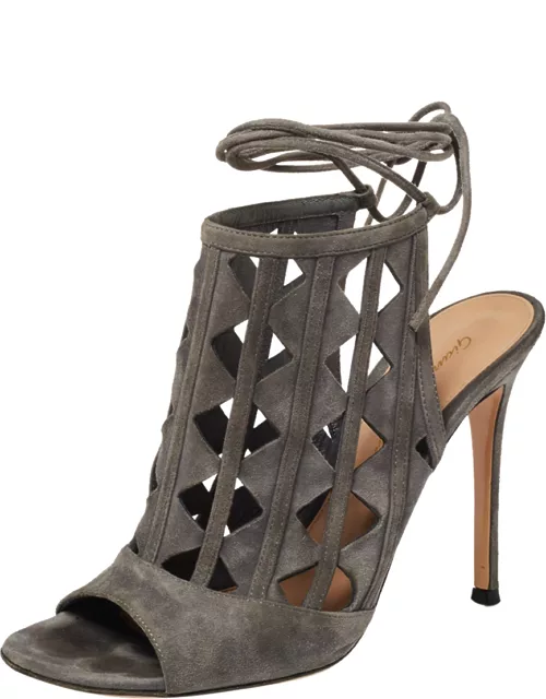 Gianvito Rossi Grey Suede Cutout Maxine Ankle Wrap Sandal
