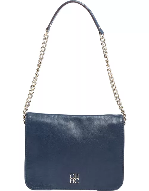 Carolina Herrera Blue Leather New Baltazar Flap Shoulder Bag