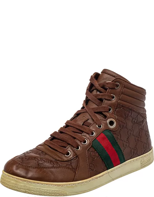 Gucci Brown Guccissima Leather Web Detail High Top Sneaker