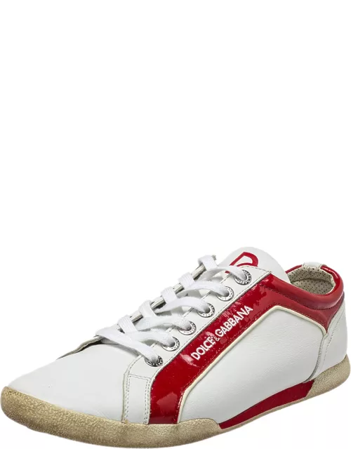 Dolce & Gabbana White/Red Patent And Leather Low Top Sneaker