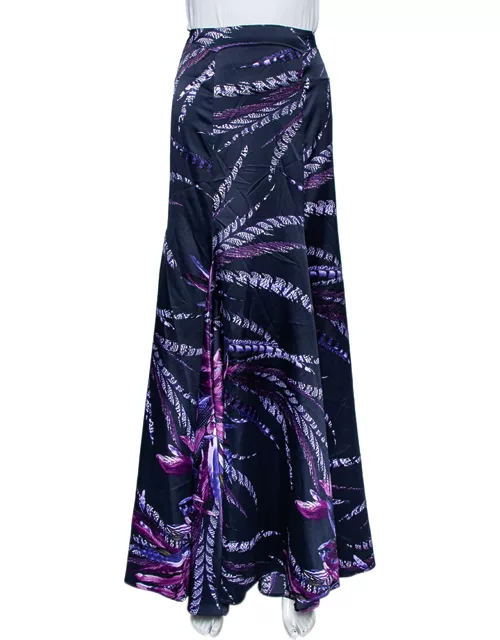 Just Cavalli Purple Printed Satin Flared Maxi Skirt
