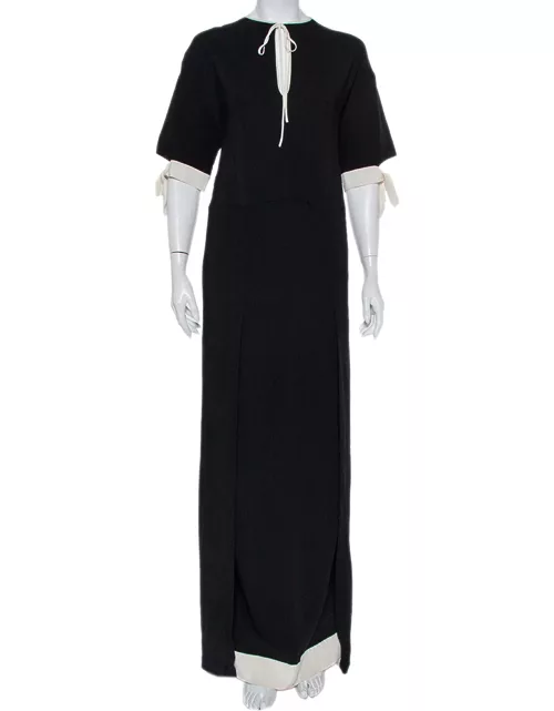 Fendi Black Crepe Contrast Trim Front Slit Detail Long Dress