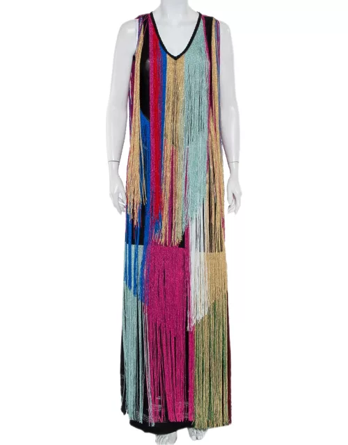 Roberto Cavalli Multicolor Knit Fringed Maxi Dress