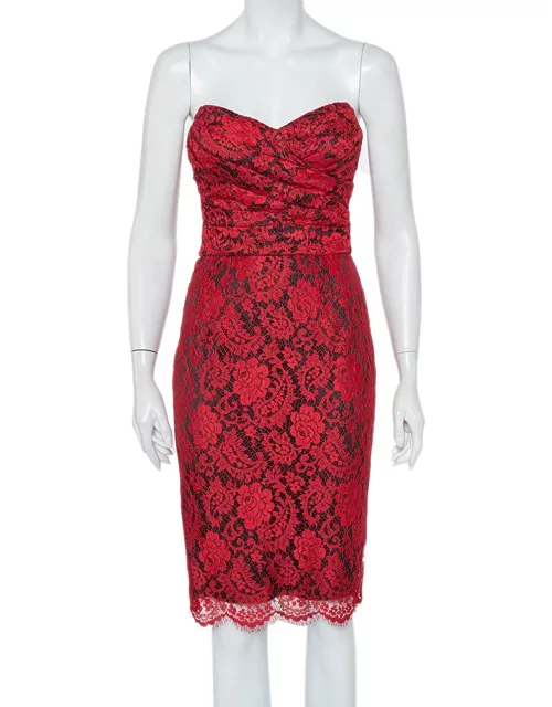 Dolce & Gabbana Red Lace Draped Strapless Mini Dress