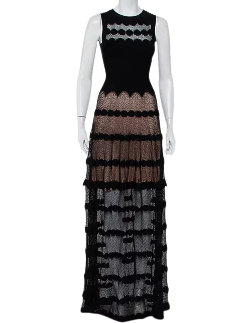 Alaia Black Perforated Knit Sleeveless Maxi Dress