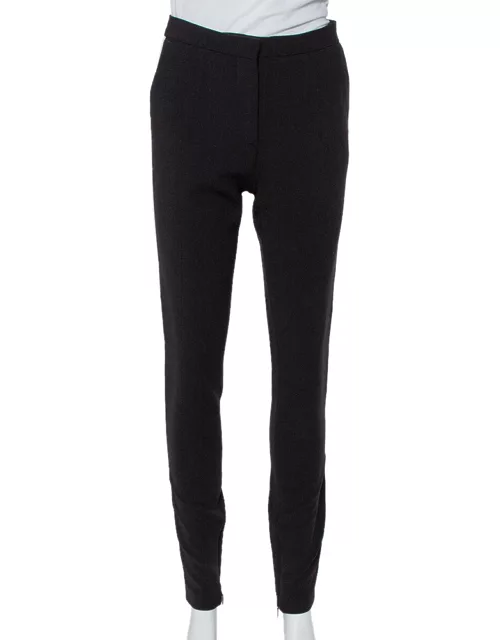 Fendi Black Wool Contrast Trim Zip Detail Tapered Leg Pants