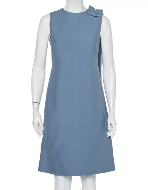 Valentino Powder Blue Wool & Silk Bow Detail Sleeveless Shift Dress