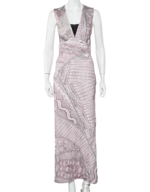Just Cavalli Pink Cracking Beauty Printed Knit Sleeveless Maxi Dress