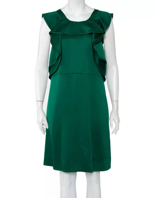 Chloe Green Wool & Silk Ruffle Detail Sleeveless Mini Dress