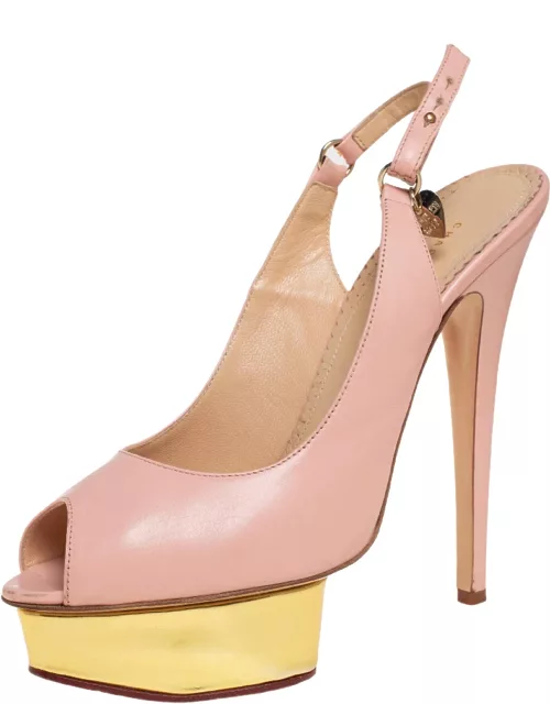 Charlotte Olympia Pale Pink Leather Bon Bon Platform Slingback Sandal