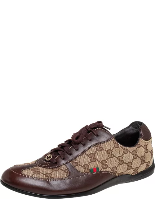 Gucci Brown/Beige Canvas Leather Lace Up Sneaker