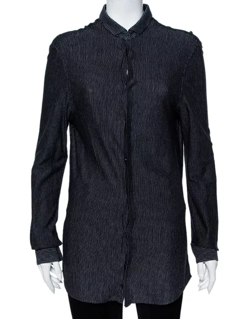 Emporio Armani Black Striped Knit Long Sleeve Shirt