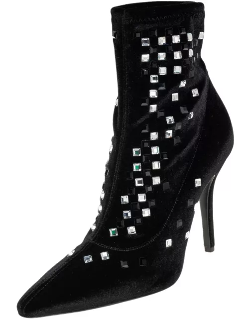 Giuseppe Zanotti Black Velvet Crystal Embellished Ankle Boot