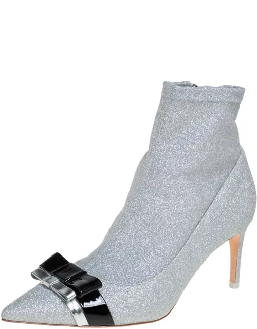 Sophia Webster Silver Glitter Fabric Andie Bow Ankle Bootie
