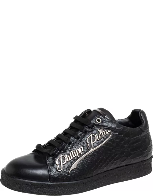 Philipp Plein Black Python Embossed Leather Low Top Sneaker