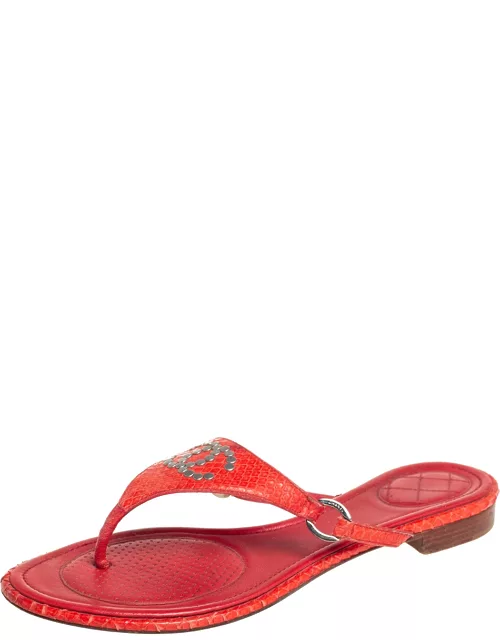 Chanel Red Python CC Flat Thong Sandal