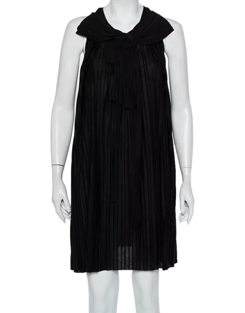 Chloe Black Pleated Silk Bow Detail Flared Noir Dress