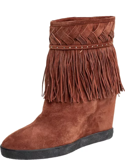 Le Silla Brown Suede Fringe Ankle Boot