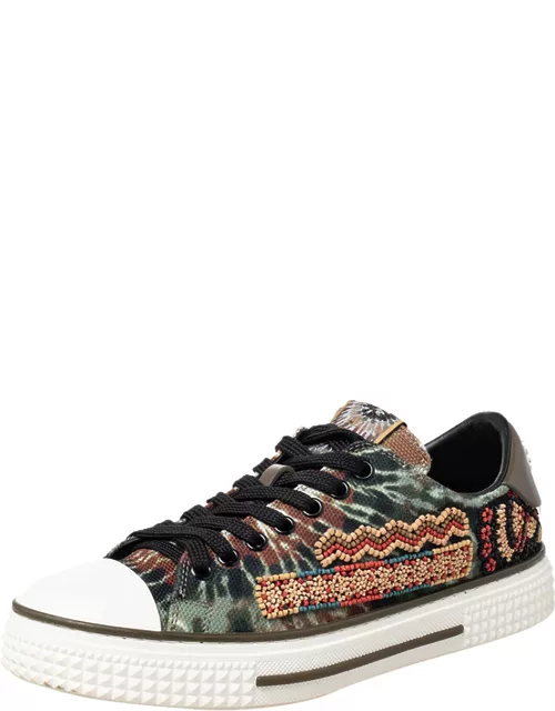 Valentino Multicolor Canvas And Rubber Cap Toe Embellished Low Top Sneaker