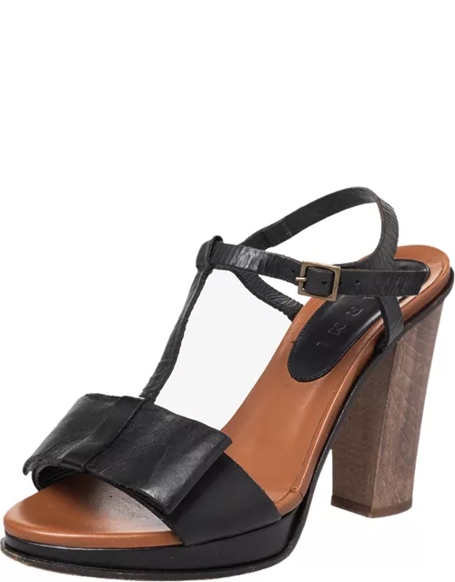 Marni Black Leather Bow Detail T Strap Sandal