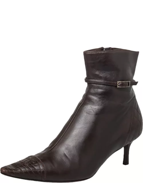 Chanel Brown Leather CC Cap Toe Ankle Length Boot