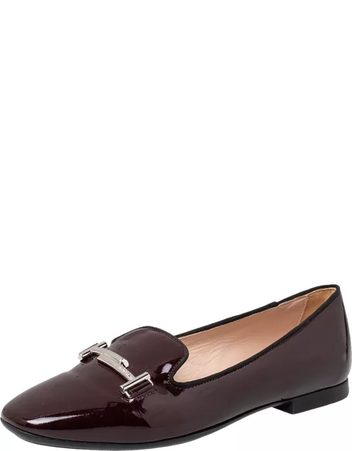 Tod's Burgundy Patent Leather Double T Smoking Slipper