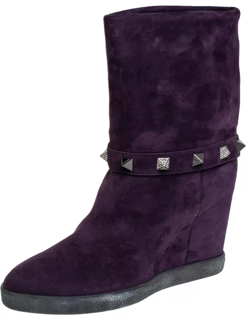 Le Silla Purple Suede Embellished Mid Calf Boot