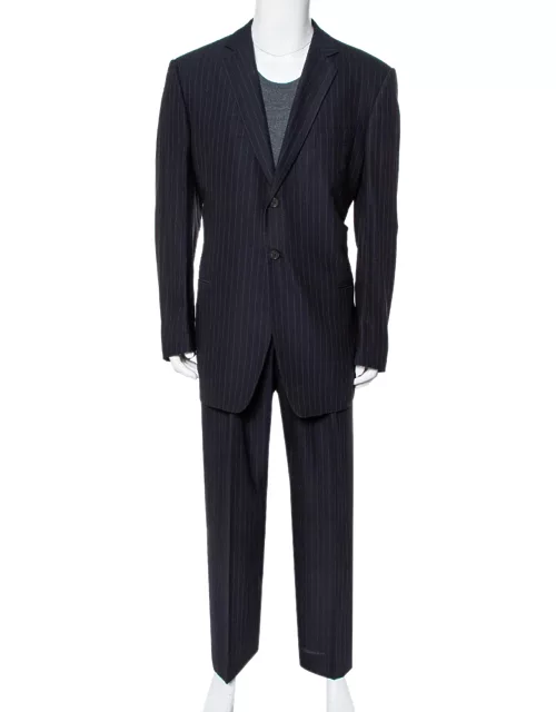Giorgio Armani Classico Midnight Blue Pinstriped Wool & Silk Suit
