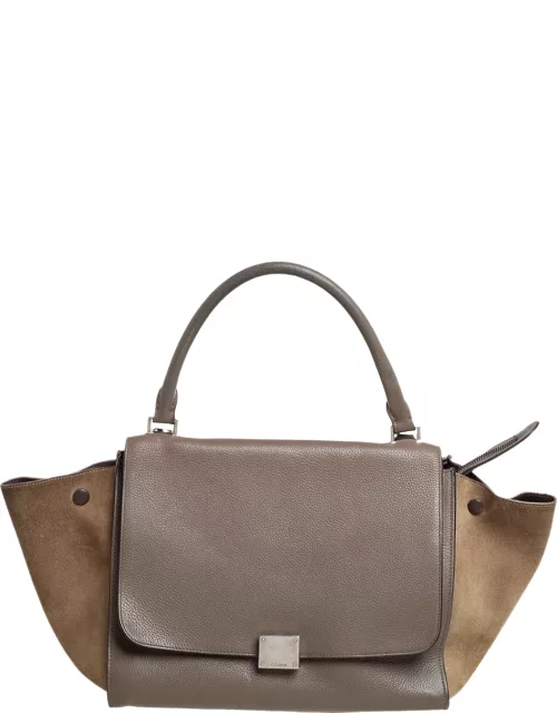 Celine Brown/Grey Leather and Suede Medium Trapeze Top Handle Bag