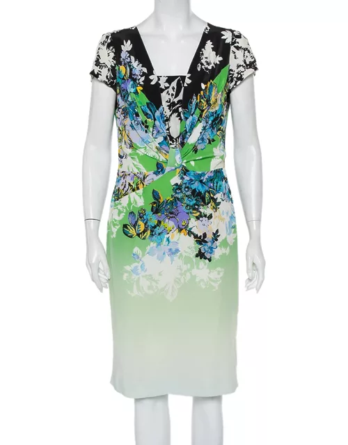 Etro Multicolor Printed Silk Draped Detail Midi Dress
