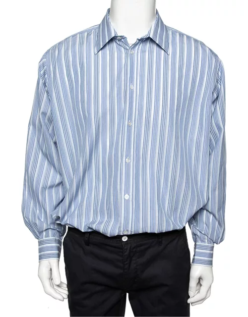 Hermes Blue Striped Cotton Long Sleeve Shirt