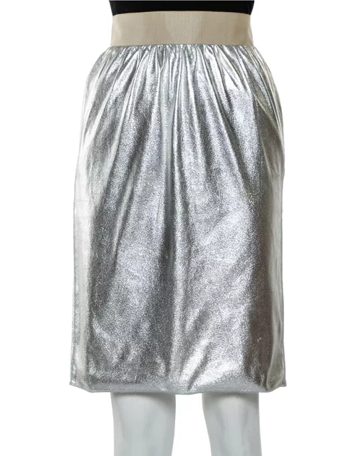 Dolce & Gabbana Metallic Silver Faux Leather Pencil Skirt