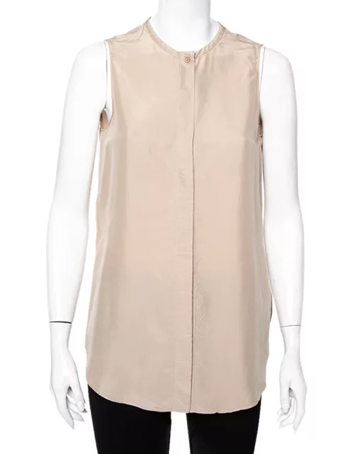 Emporio Armani Beige Silk Paneled Back Detail Sleeveless Shirt