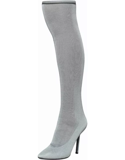 Vetements Grey Stretch Fabric Reflective Thigh High Socks Boot