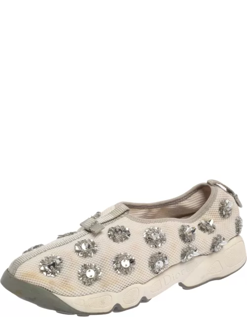 Dior White Mesh Fusion Floral Embellished Slip On Sneaker