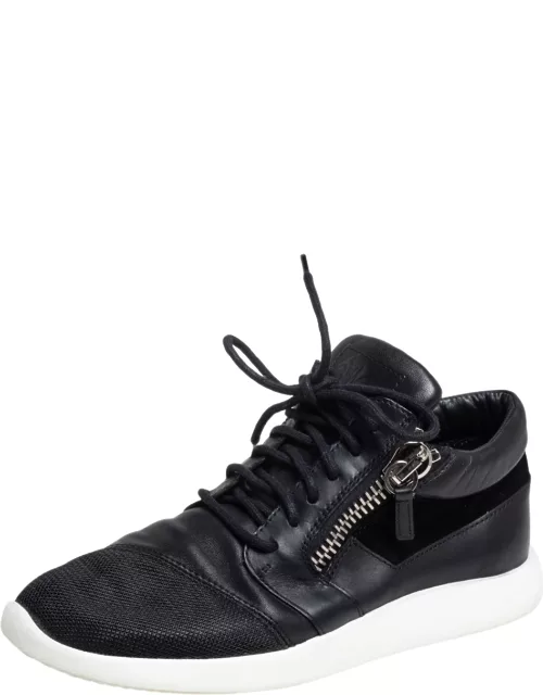 Giuseppe Zanotti Black Leather Mesh Side Zip Sneaker