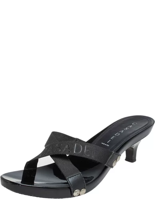 Casadei Black Fabric Studded Slide Sandal