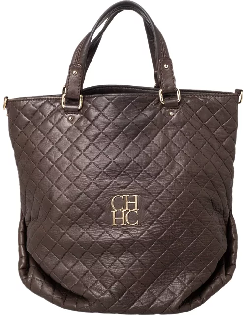 Carolina Herrera Brown Quilted Leather Tote