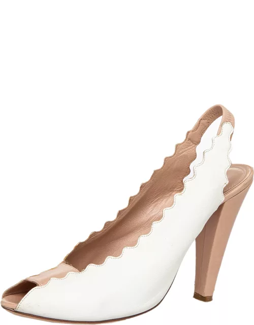 Chloe Cream Leather Slingback Peep Toe Sandal