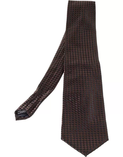Lanvin Vintage Brown & Black Checkered Silk Traditional Tie