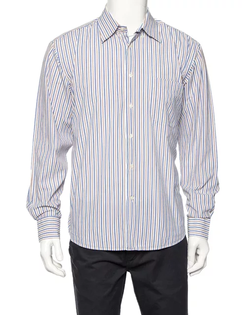 Balmain White Striped Cotton Button Front Shirt