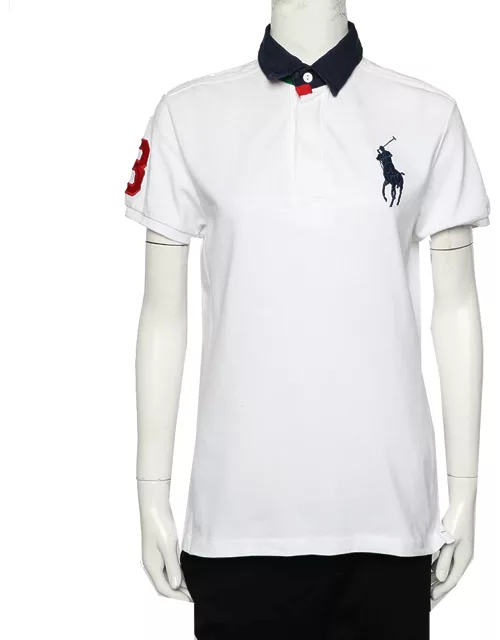 Ralph Lauren White Cotton Pique Contrast Collar Detail Polo T-Shirt